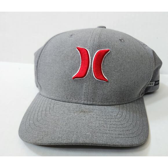 Hurley Nike Dri-Fit Hat Cap Heather Gray Grey w/ Red Logo Flex Fit Lg HTF - Picture 1 of 4